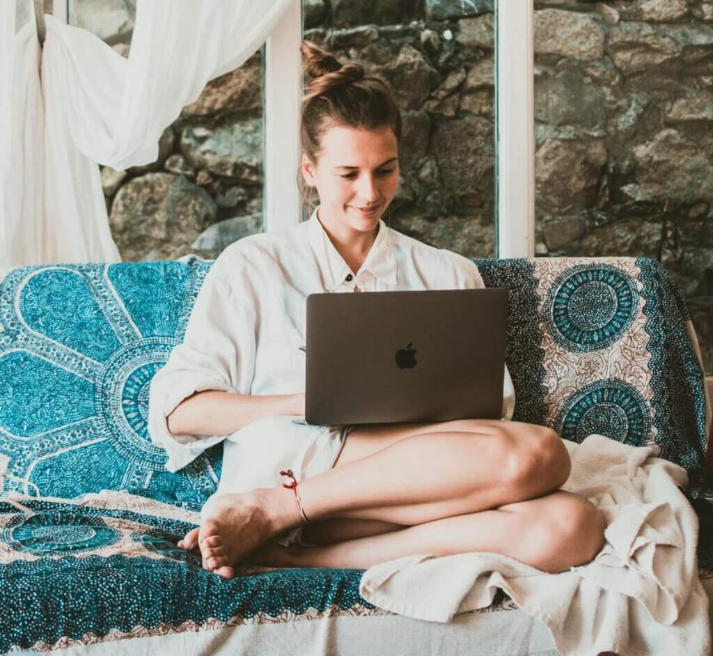 Woman attending a virtual therapy session from home in Fayetteville NC with online therapist Eleena Hardzinski | Anxiety Therapy | Trauma Therapy | Brainspotting for PTSD